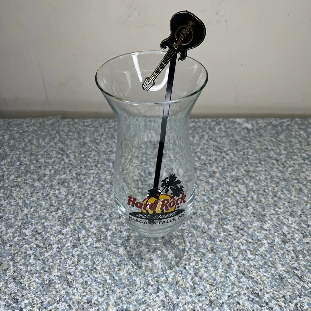 Hard Rock Cafe Hurricane Glass Niagara Falls NY Souvenir with Guitar Stirrer